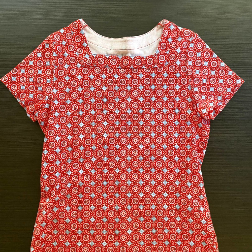 Kim Rogers S Red Print Square Neckline Soft Knit All Cotton T-Shirt